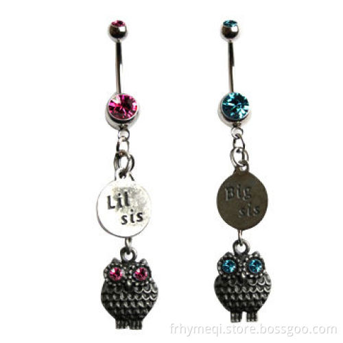 Dangling Crystal Navel Belly Rings with Nickel and Lead-free, Customized Colors Available